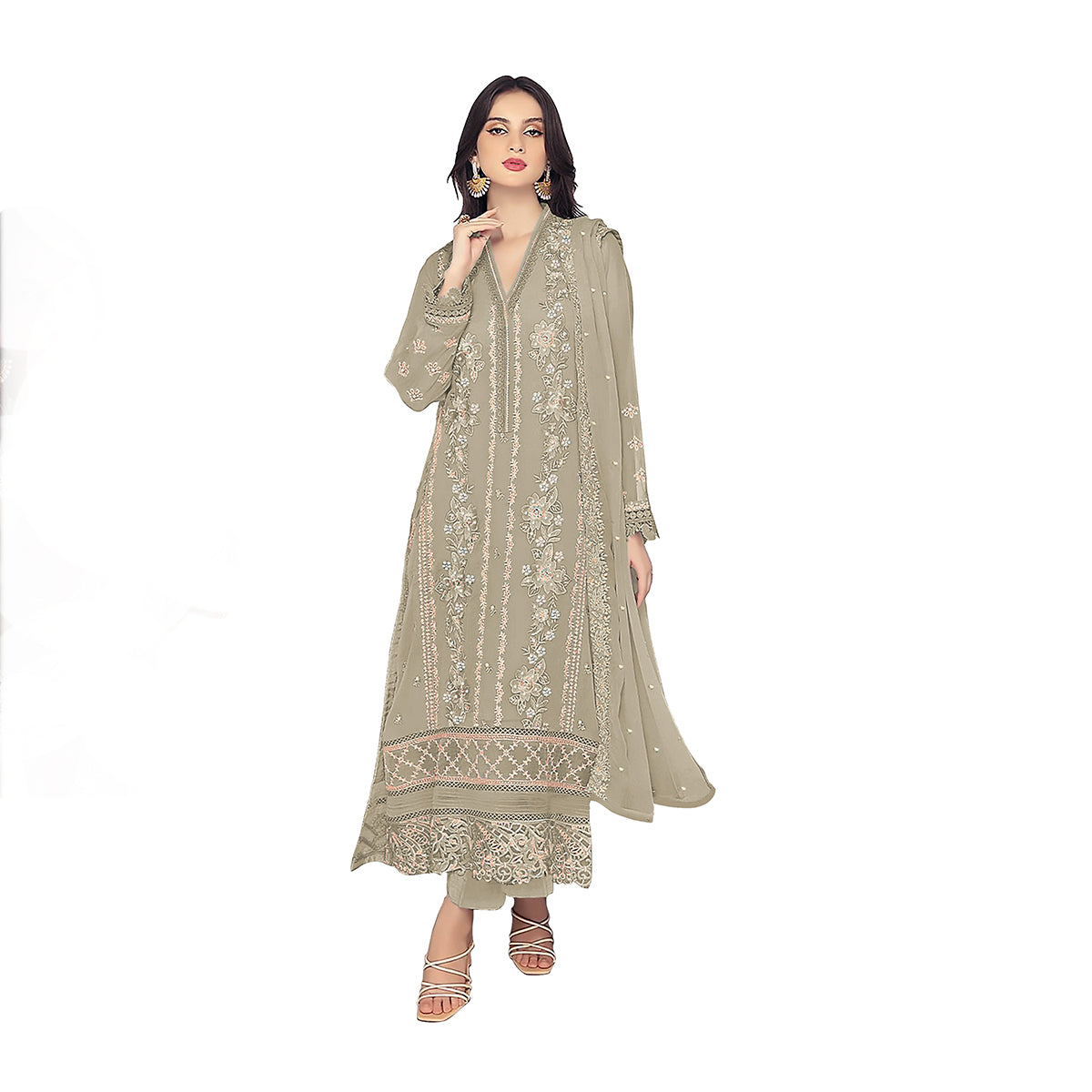 Shafnufab WOMEN'S Georgette Semi-Stiched Pakistani Suit (SF-171939 Light Green Free Size )