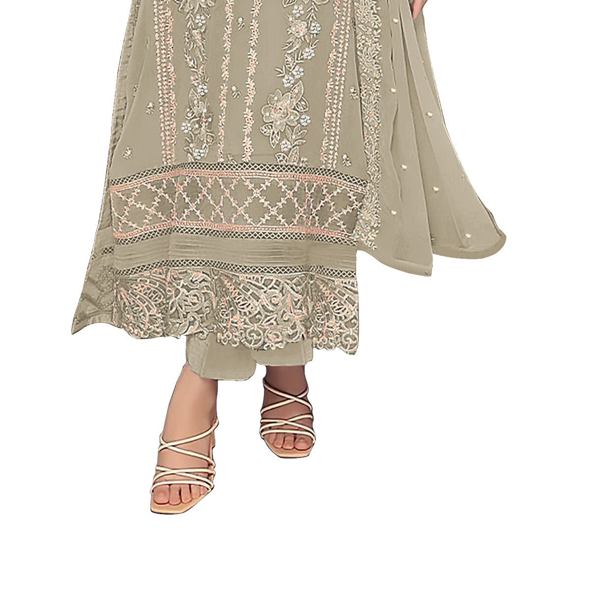 Shafnufab WOMEN'S Georgette Semi-Stiched Pakistani Suit (SF-171939 Light Green Free Size )