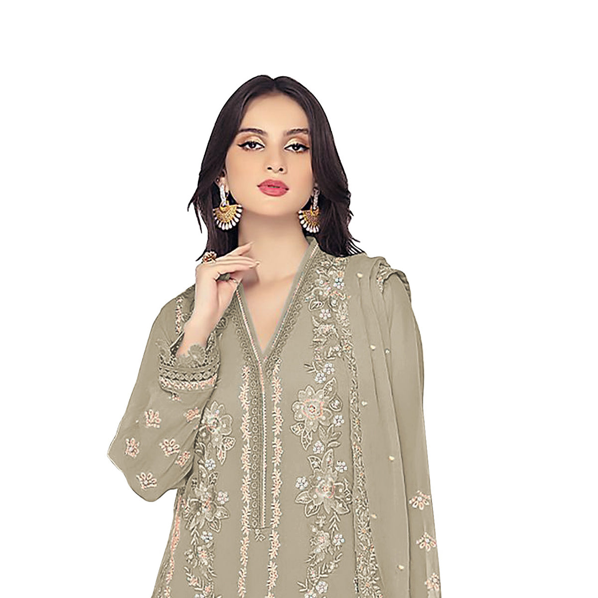 Shafnufab WOMEN'S Georgette Semi-Stiched Pakistani Suit (SF-171939 Light Green Free Size )