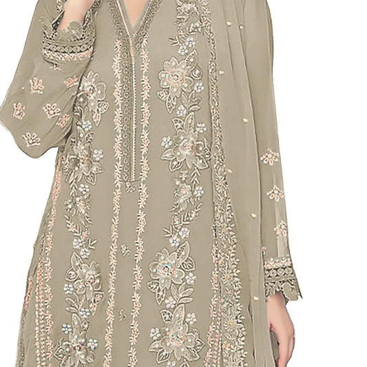 Shafnufab WOMEN'S Georgette Semi-Stiched Pakistani Suit (SF-171939 Light Green Free Size )