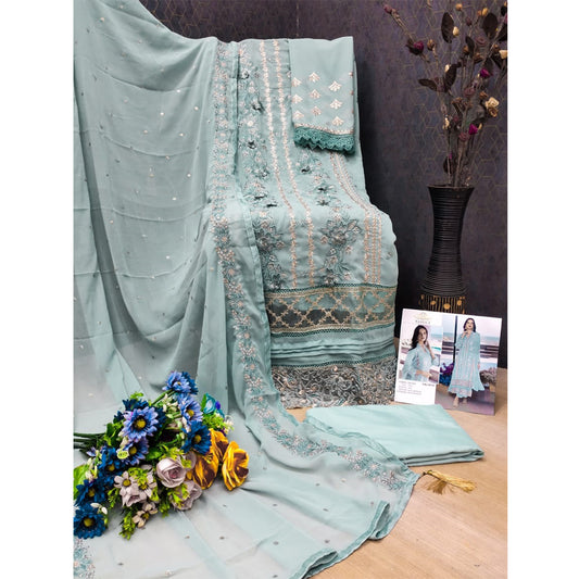 Shafnufab WOMEN'S Georgette Semi-Stiched Pakistani Suit (SF-171939 Light Green Free Size )