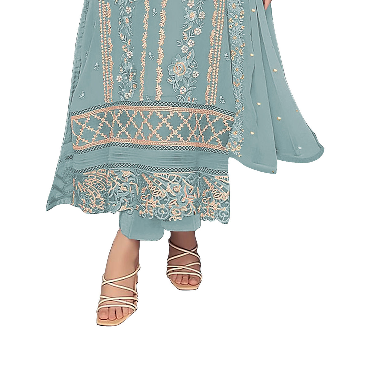 Shafnufab WOMEN'S Georgette Semi-Stiched Pakistani Suit (SF-171939 Light Green Free Size )