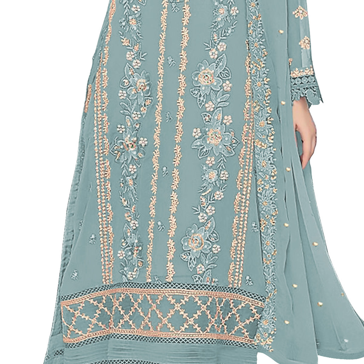 Shafnufab WOMEN'S Georgette Semi-Stiched Pakistani Suit (SF-171939 Light Green Free Size )