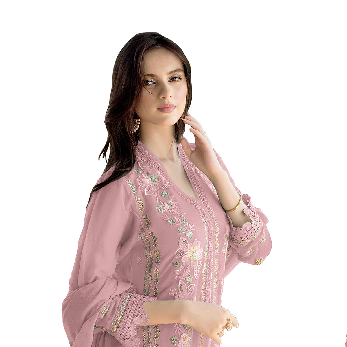 Shafnufab WOMEN'S Georgette Semi-Stiched Pakistani Suit (SF-171939 Light Green Free Size )