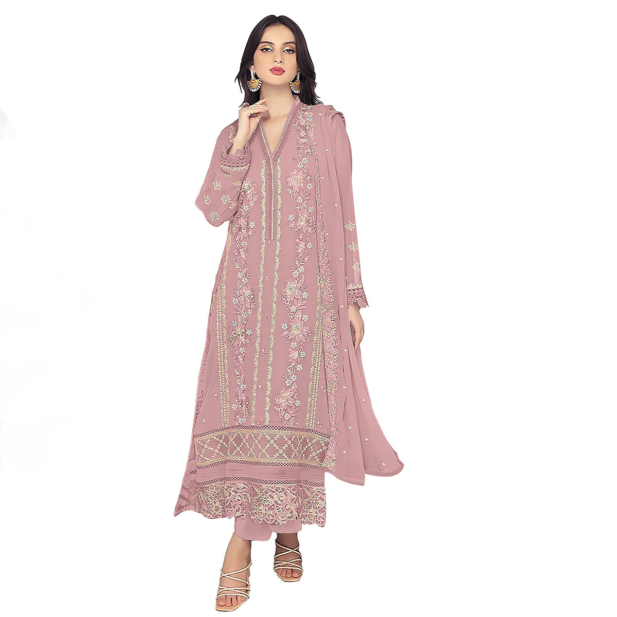 Shafnufab WOMEN'S Georgette Semi-Stiched Pakistani Suit (SF-171939 Light Green Free Size )