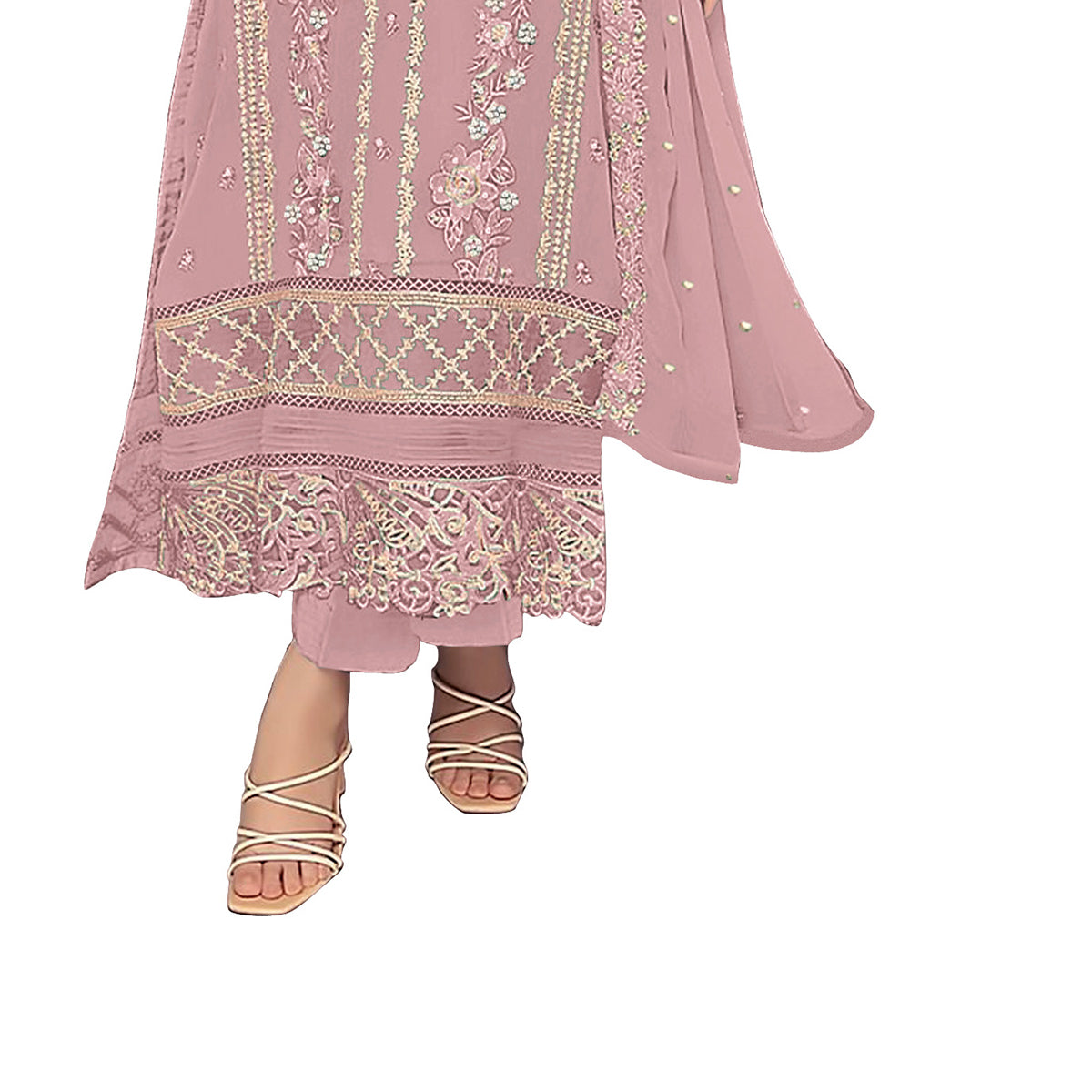 Shafnufab WOMEN'S Georgette Semi-Stiched Pakistani Suit (SF-171939 Light Green Free Size )