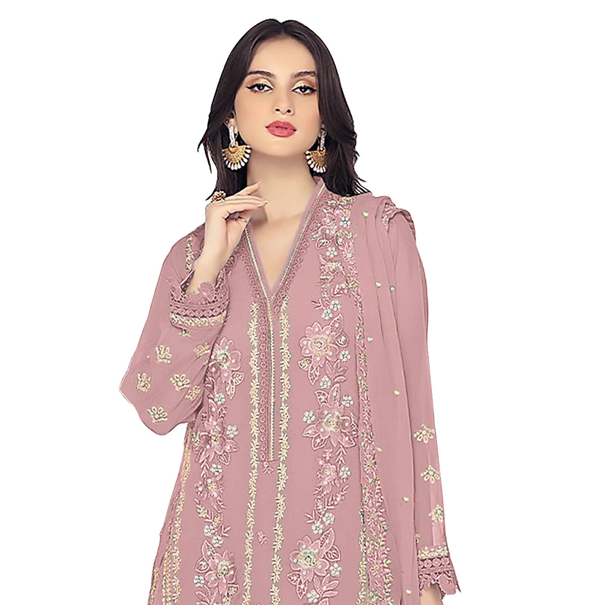 Shafnufab WOMEN'S Georgette Semi-Stiched Pakistani Suit (SF-171939 Light Green Free Size )