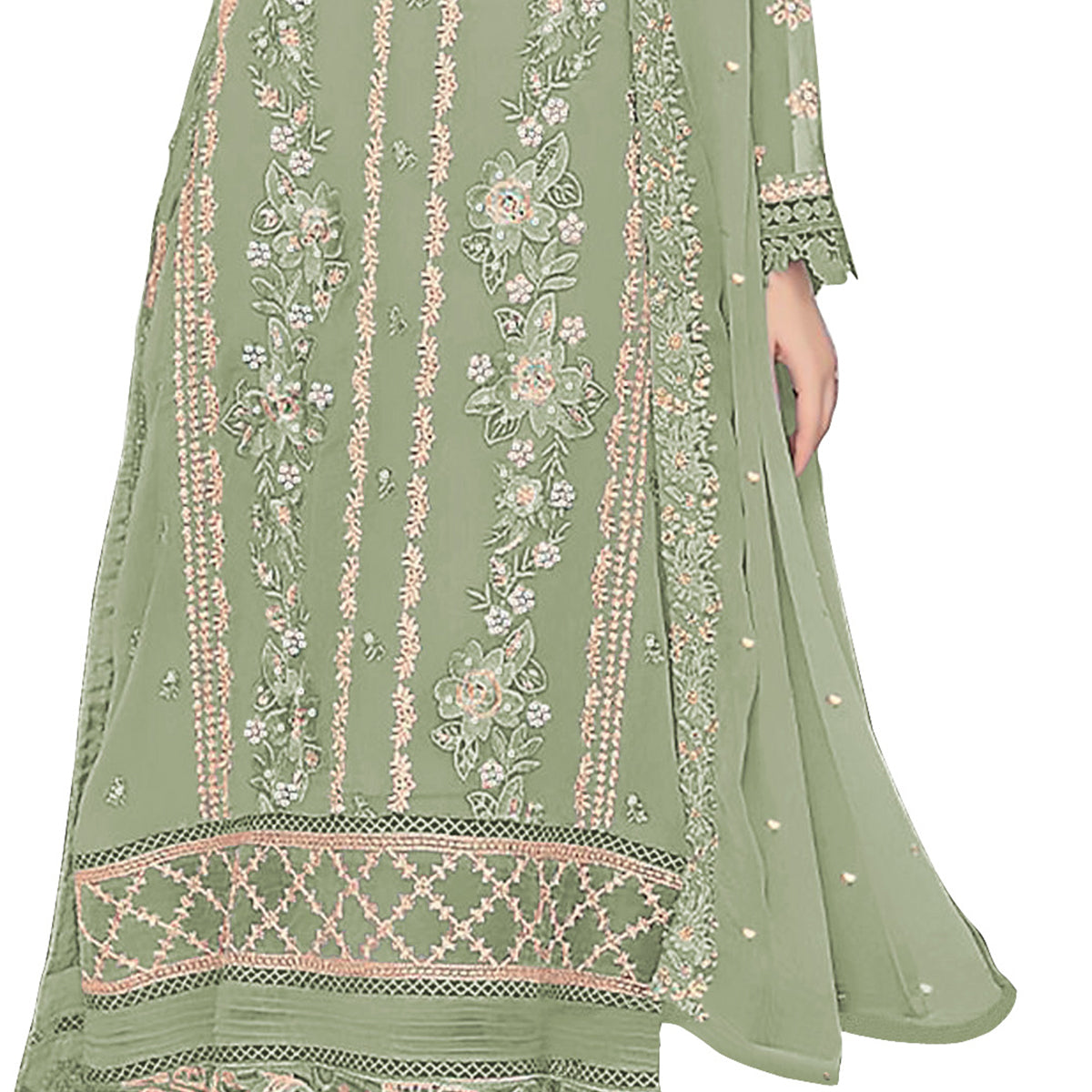 Shafnufab WOMEN'S Georgette Semi-Stiched Pakistani Suit (SF-171939 Light Green Free Size )