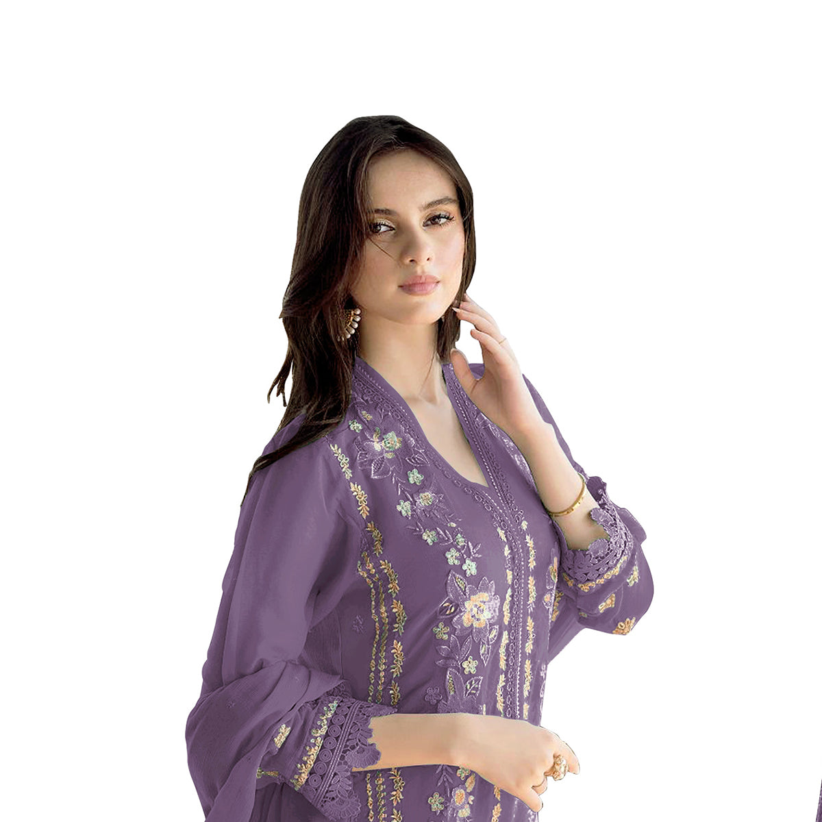 Shafnufab WOMEN'S Georgette Semi-Stiched Pakistani Suit (SF-171939 Light Green Free Size )