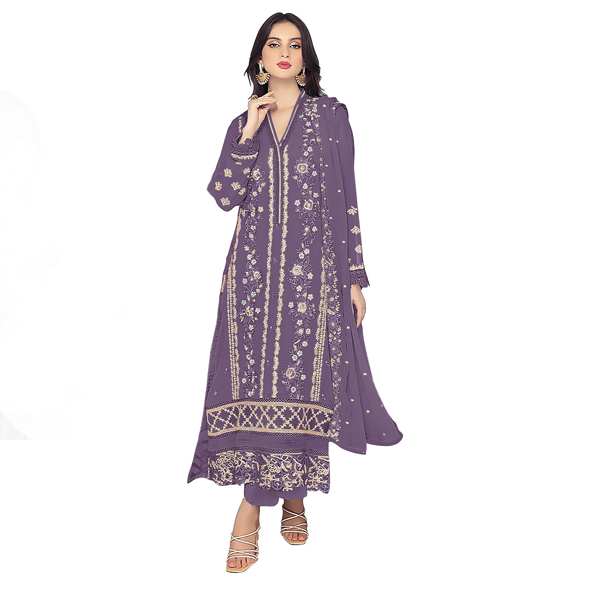 Shafnufab WOMEN'S Georgette Semi-Stiched Pakistani Suit (SF-171939 Light Green Free Size )