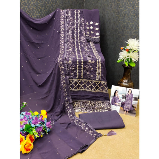 Shafnufab WOMEN'S Georgette Semi-Stiched Pakistani Suit (SF-171939 Light Green Free Size )