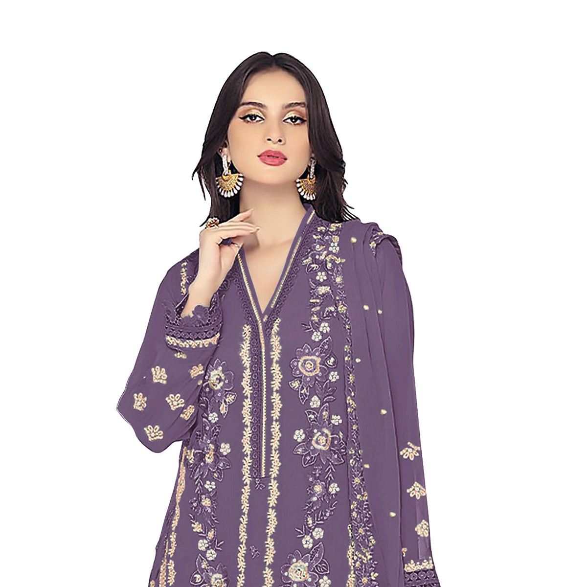 Shafnufab WOMEN'S Georgette Semi-Stiched Pakistani Suit (SF-171939 Light Green Free Size )