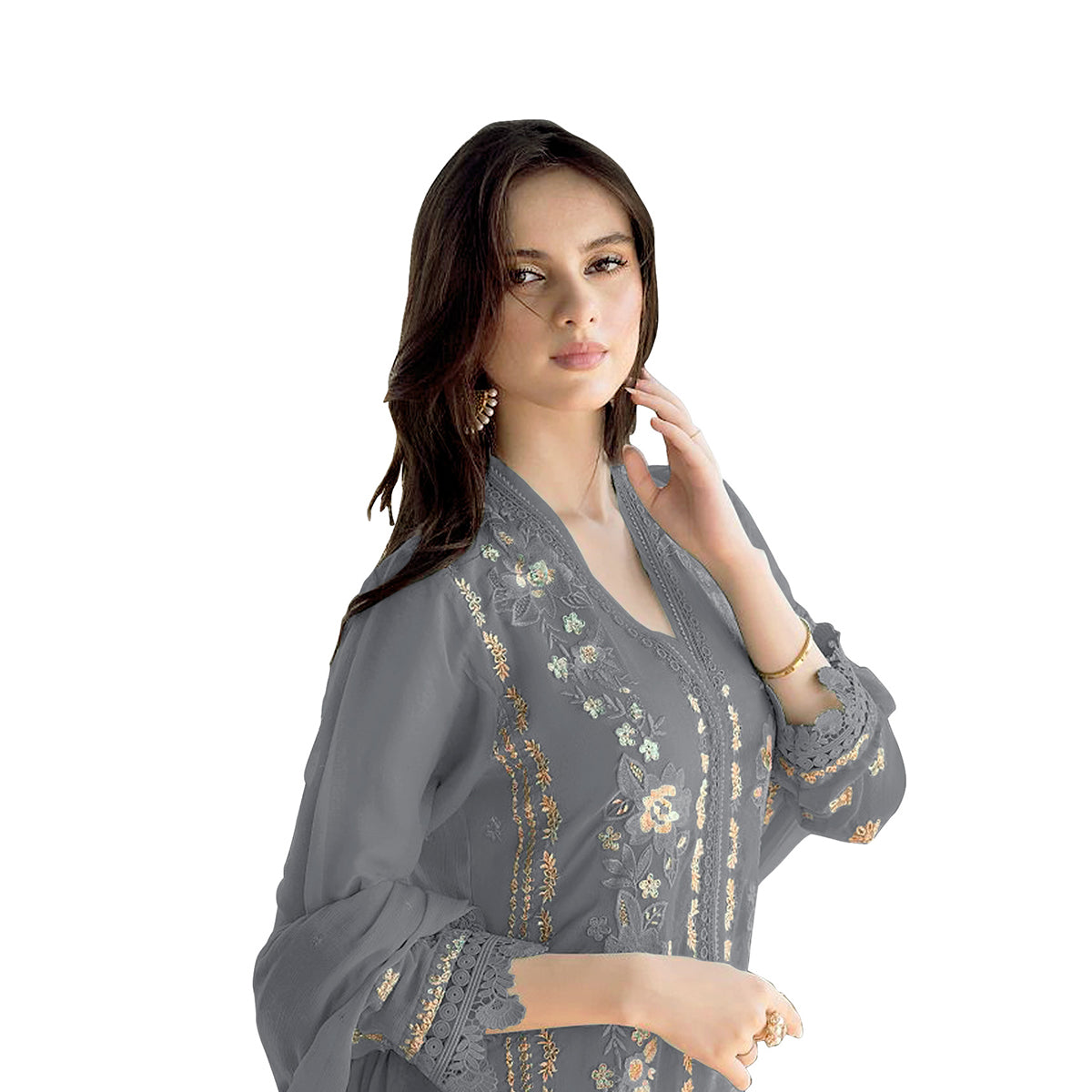 Shafnufab WOMEN'S Georgette Semi-Stiched Pakistani Suit (SF-171939 Light Green Free Size )