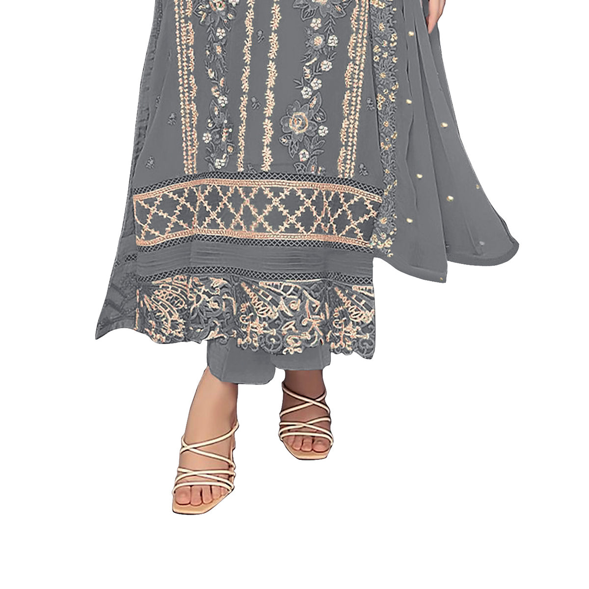Shafnufab WOMEN'S Georgette Semi-Stiched Pakistani Suit (SF-171939 Light Green Free Size )