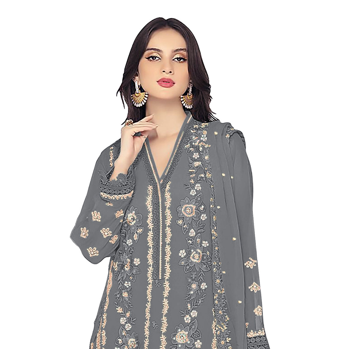 Shafnufab WOMEN'S Georgette Semi-Stiched Pakistani Suit (SF-171939 Light Green Free Size )