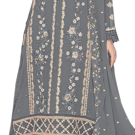 Shafnufab WOMEN'S Georgette Semi-Stiched Pakistani Suit (SF-171939 Light Green Free Size )