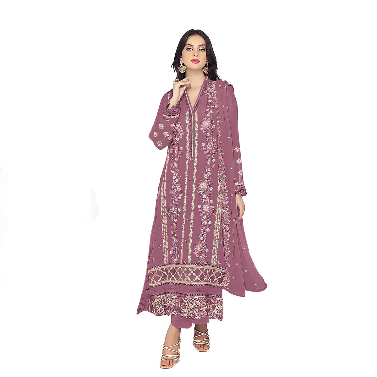 Shafnufab WOMEN'S Georgette Semi-Stiched Pakistani Suit (SF-171939 Light Green Free Size )
