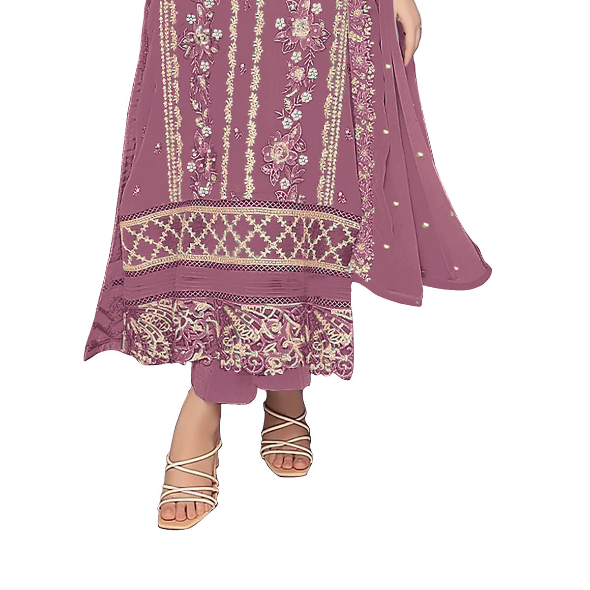 Shafnufab WOMEN'S Georgette Semi-Stiched Pakistani Suit (SF-171939 Light Green Free Size )