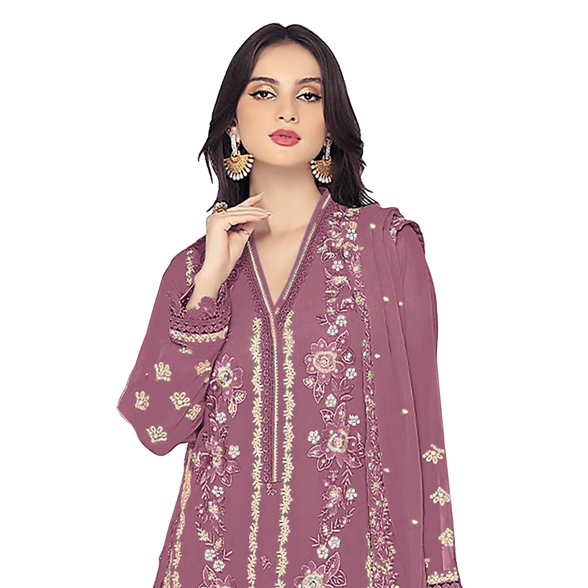 Shafnufab WOMEN'S Georgette Semi-Stiched Pakistani Suit (SF-171939 Light Green Free Size )
