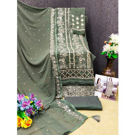 Shafnufab WOMEN'S Georgette Semi-Stiched Pakistani Suit (SF-171939 Light Green Free Size )