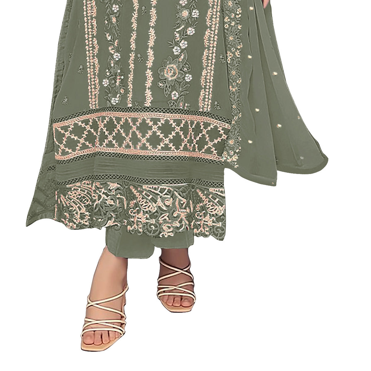 Shafnufab WOMEN'S Georgette Semi-Stiched Pakistani Suit (SF-171939 Light Green Free Size )
