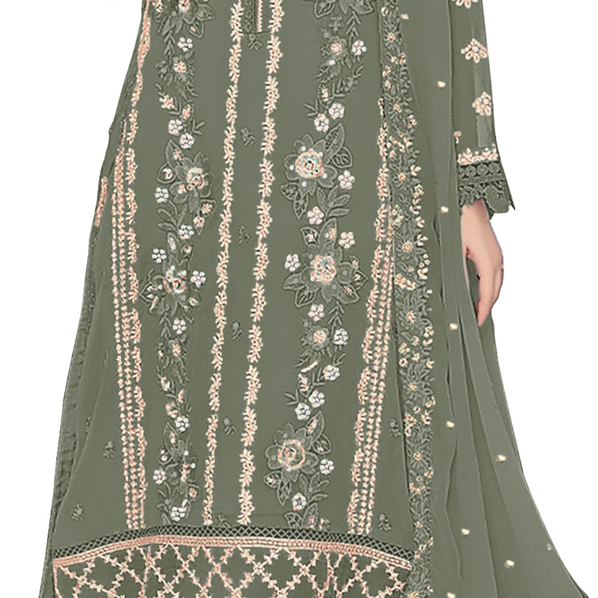 Shafnufab WOMEN'S Georgette Semi-Stiched Pakistani Suit (SF-171939 Light Green Free Size )
