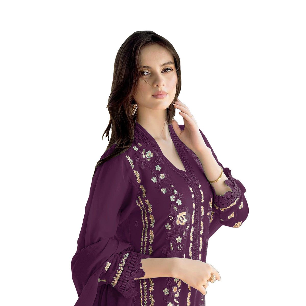 Shafnufab WOMEN'S Georgette Semi-Stiched Pakistani Suit (SF-171939 Light Green Free Size )