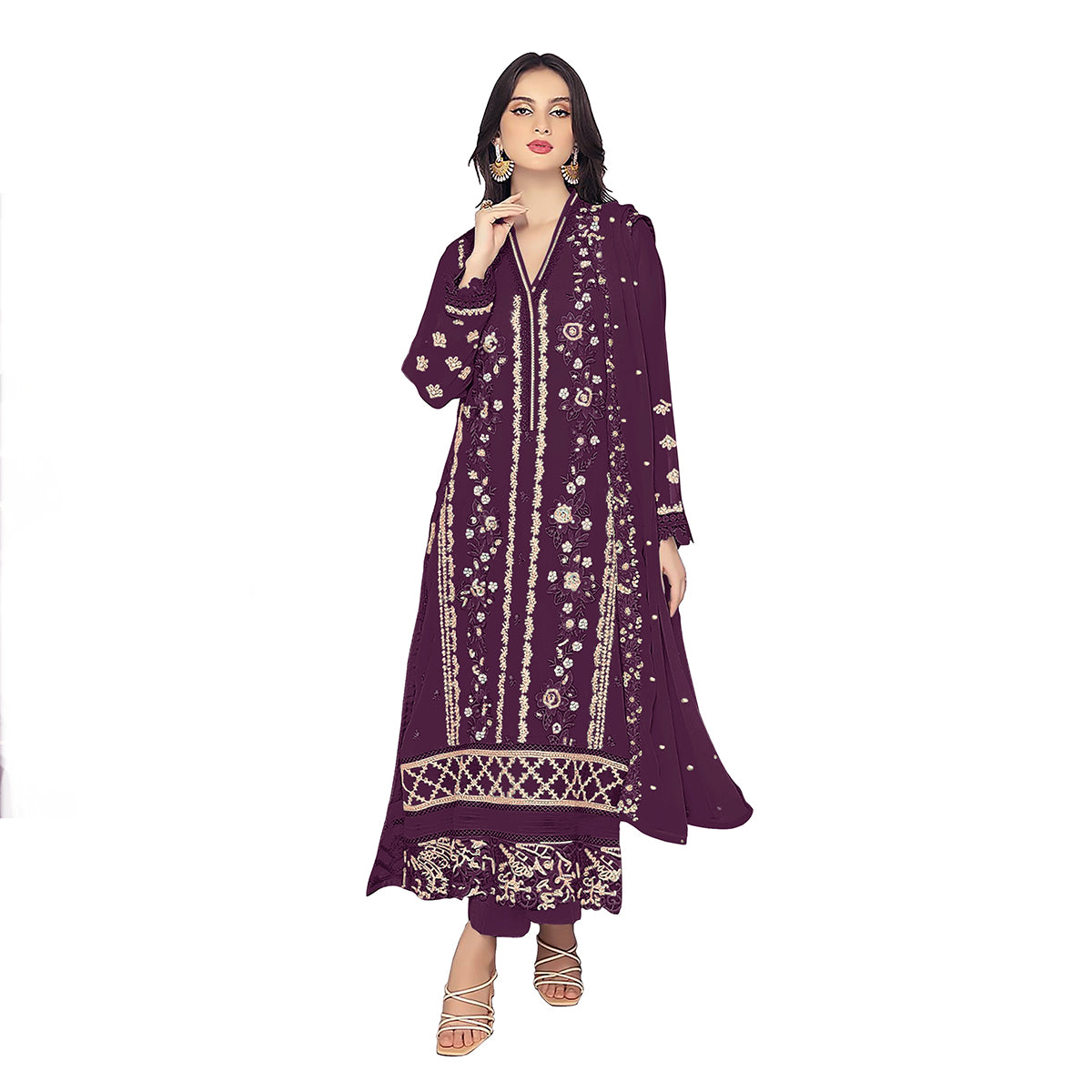 Shafnufab WOMEN'S Georgette Semi-Stiched Pakistani Suit (SF-171939 Light Green Free Size )