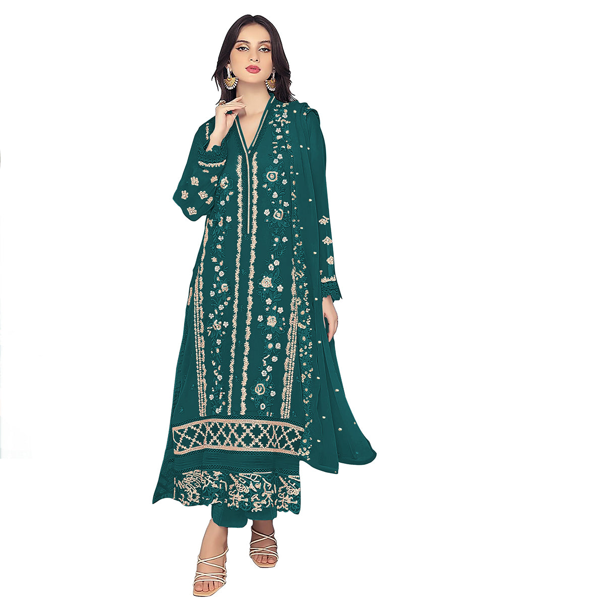 Shafnufab WOMEN'S Georgette Semi-Stiched Pakistani Suit (SF-171939 Light Green Free Size )