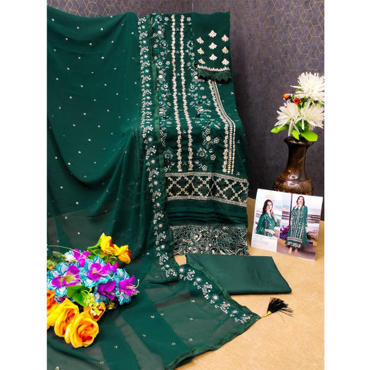Shafnufab WOMEN'S Georgette Semi-Stiched Pakistani Suit (SF-171939 Light Green Free Size )