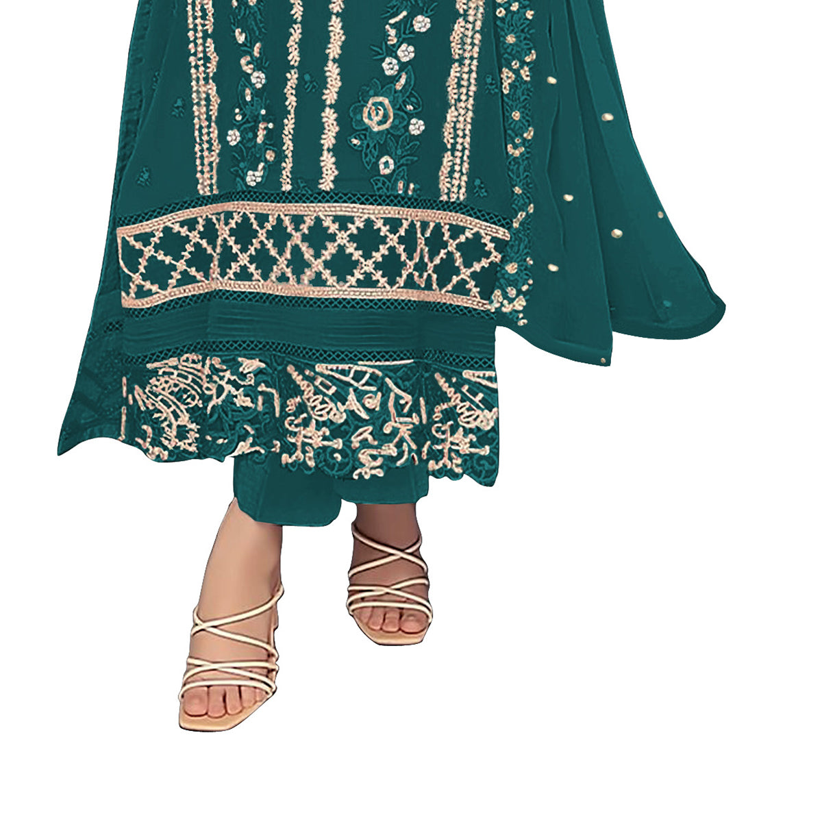 Shafnufab WOMEN'S Georgette Semi-Stiched Pakistani Suit (SF-171939 Light Green Free Size )
