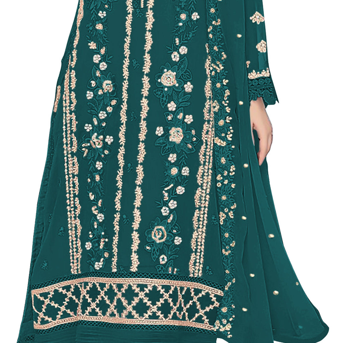Shafnufab WOMEN'S Georgette Semi-Stiched Pakistani Suit (SF-171939 Light Green Free Size )