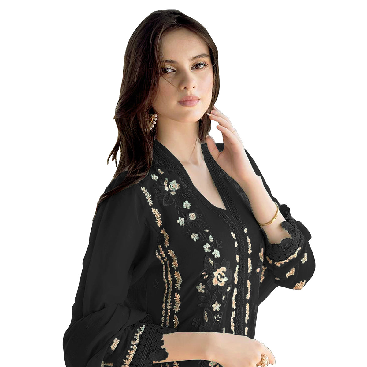 Shafnufab WOMEN'S Georgette Semi-Stiched Pakistani Suit (SF-171939 Light Green Free Size )