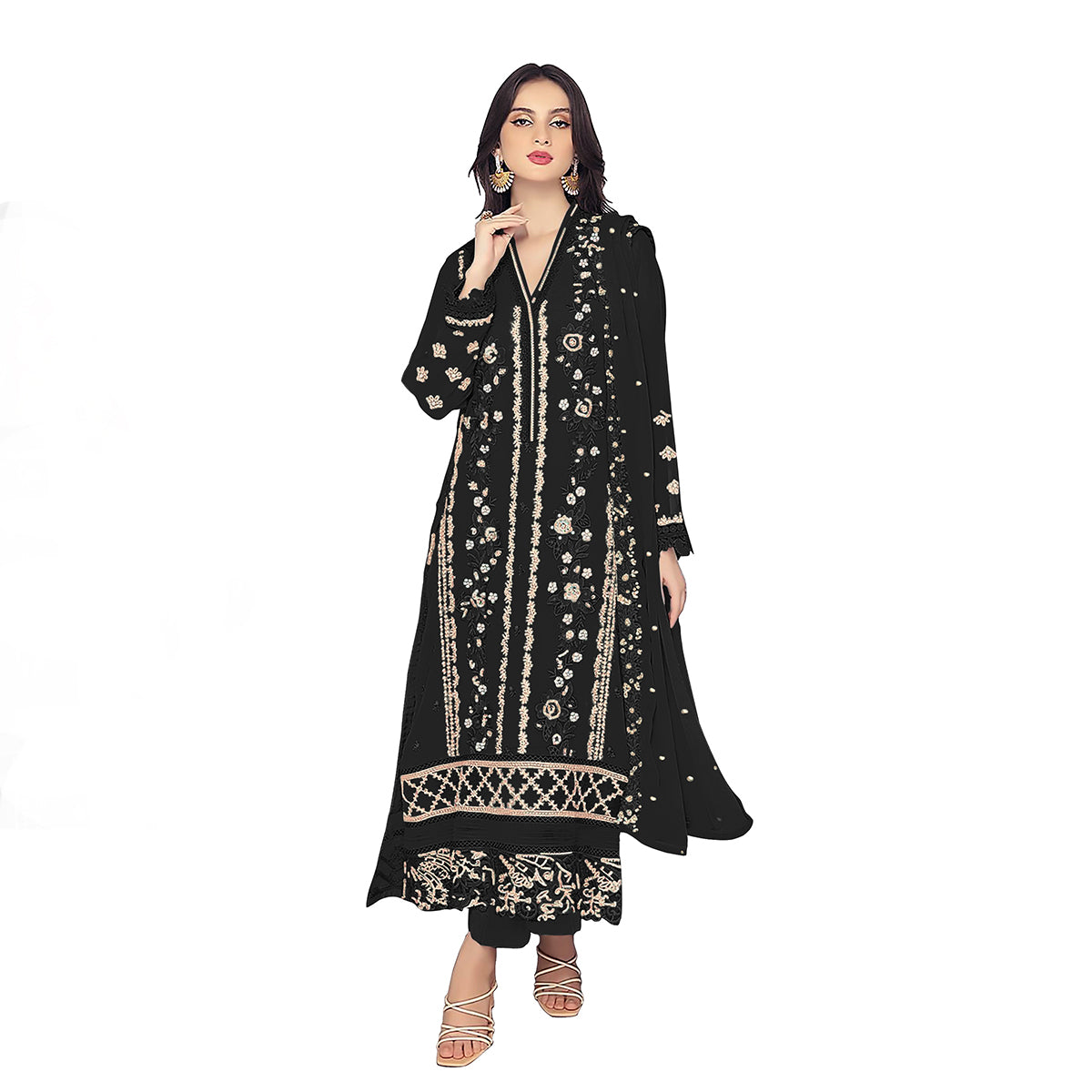 Shafnufab WOMEN'S Georgette Semi-Stiched Pakistani Suit (SF-171939 Light Green Free Size )