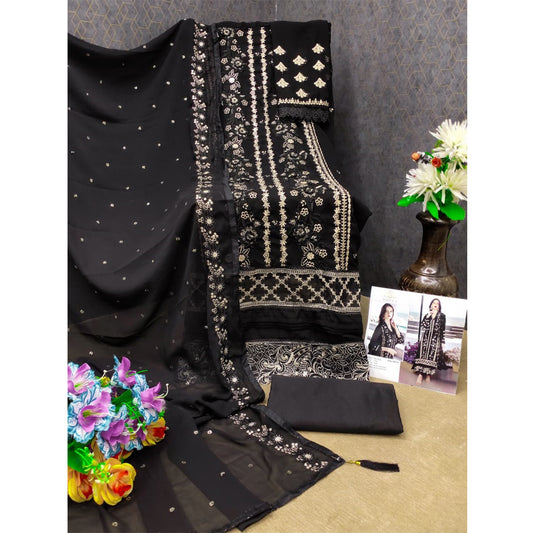 Shafnufab WOMEN'S Georgette Semi-Stiched Pakistani Suit (SF-171939 Light Green Free Size )