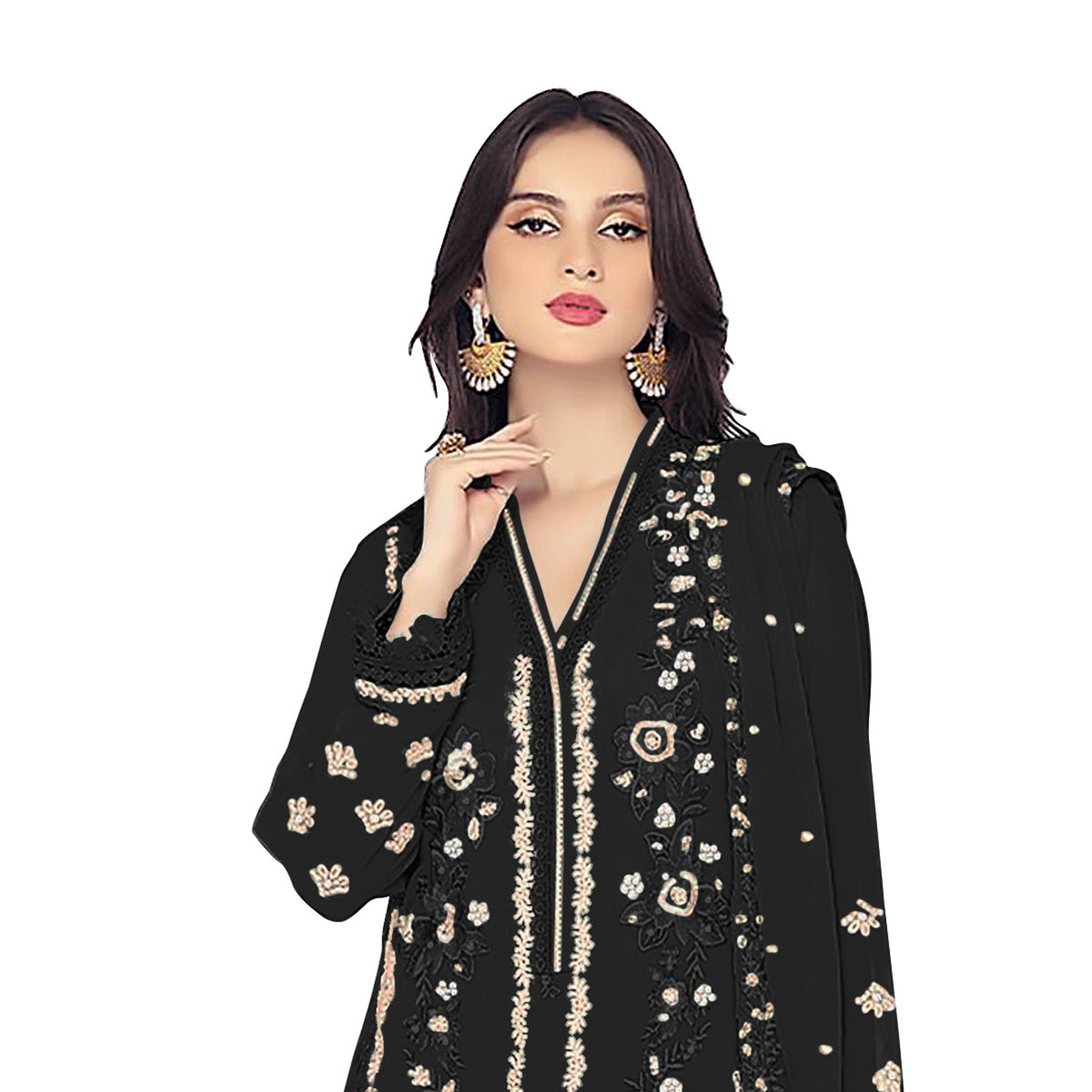 Shafnufab WOMEN'S Georgette Semi-Stiched Pakistani Suit (SF-171939 Light Green Free Size )