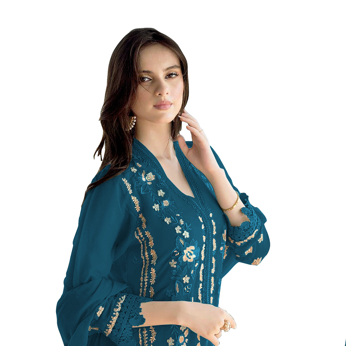 Shafnufab WOMEN'S Georgette Semi-Stiched Pakistani Suit (SF-171939 Light Green Free Size )