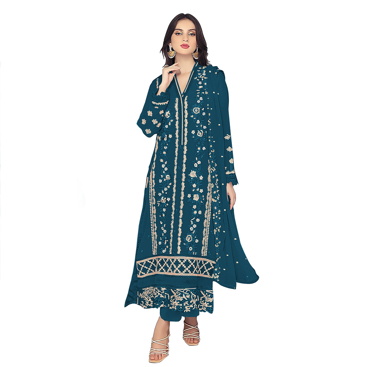 Shafnufab WOMEN'S Georgette Semi-Stiched Pakistani Suit (SF-171939 Light Green Free Size )
