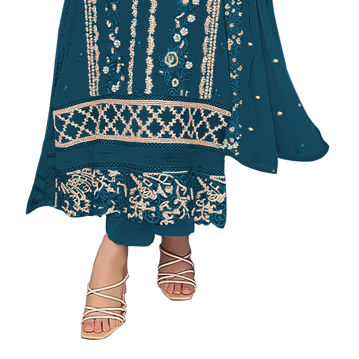 Shafnufab WOMEN'S Georgette Semi-Stiched Pakistani Suit (SF-171939 Light Green Free Size )