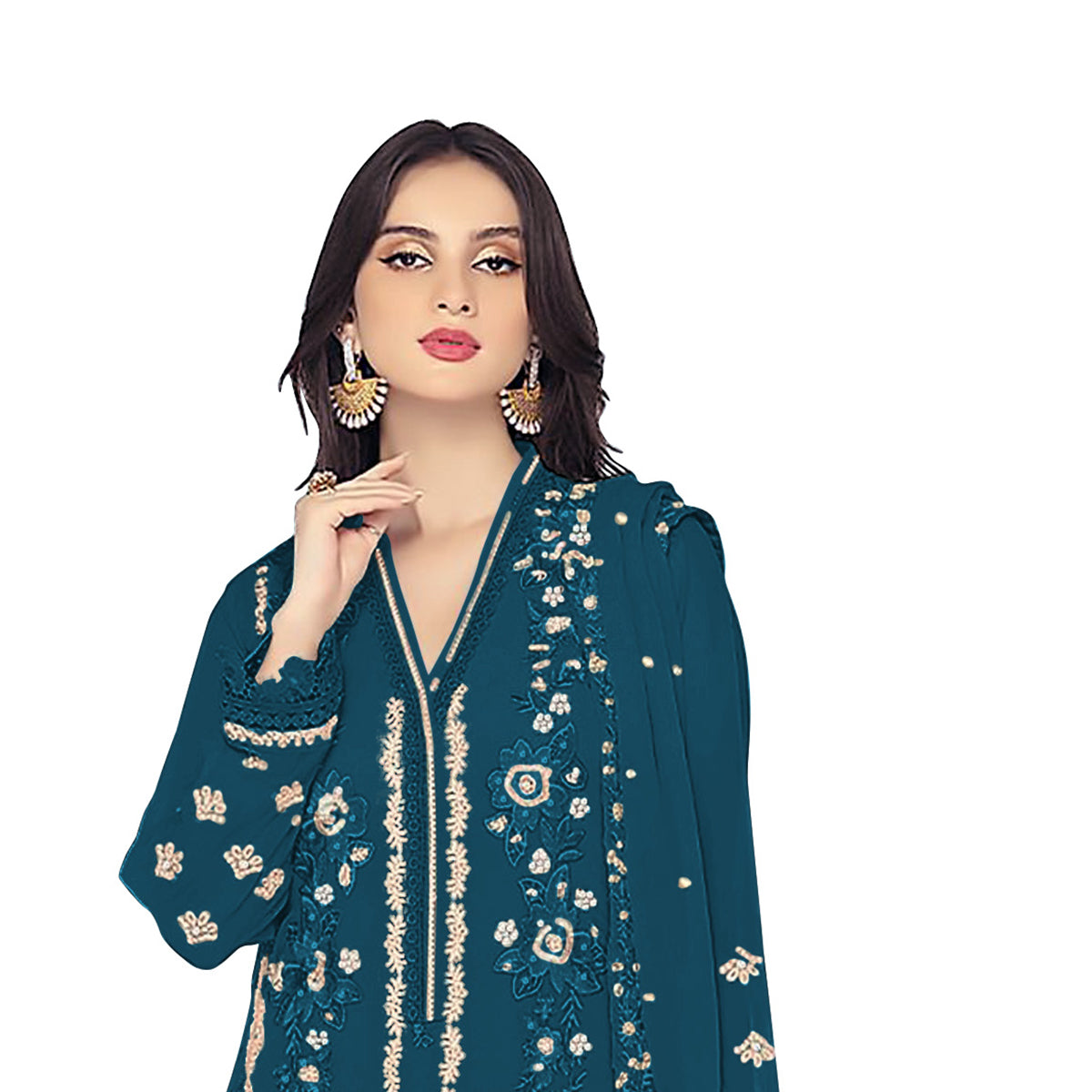 Shafnufab WOMEN'S Georgette Semi-Stiched Pakistani Suit (SF-171939 Light Green Free Size )