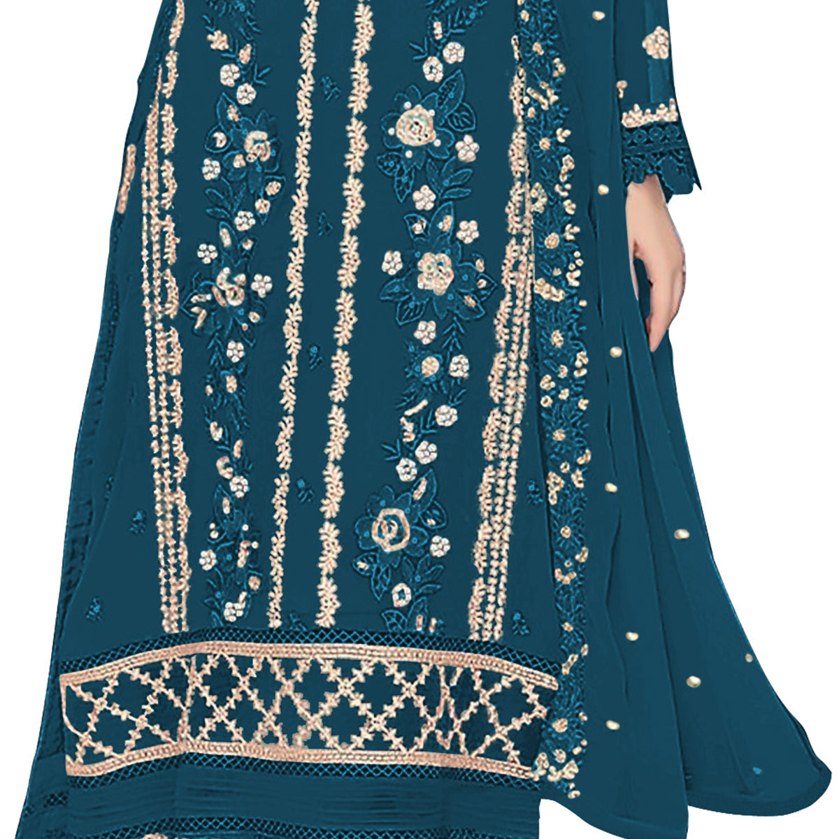 Shafnufab WOMEN'S Georgette Semi-Stiched Pakistani Suit (SF-171939 Light Green Free Size )