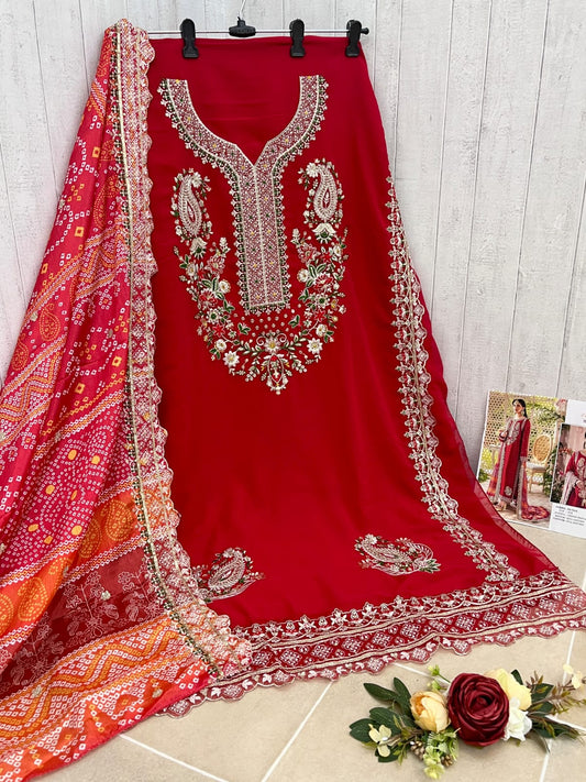 Shafnufab WOMEN'S Georgette Semi-Stiched Pakistani Suit (SF-171939 Light Green Free Size )