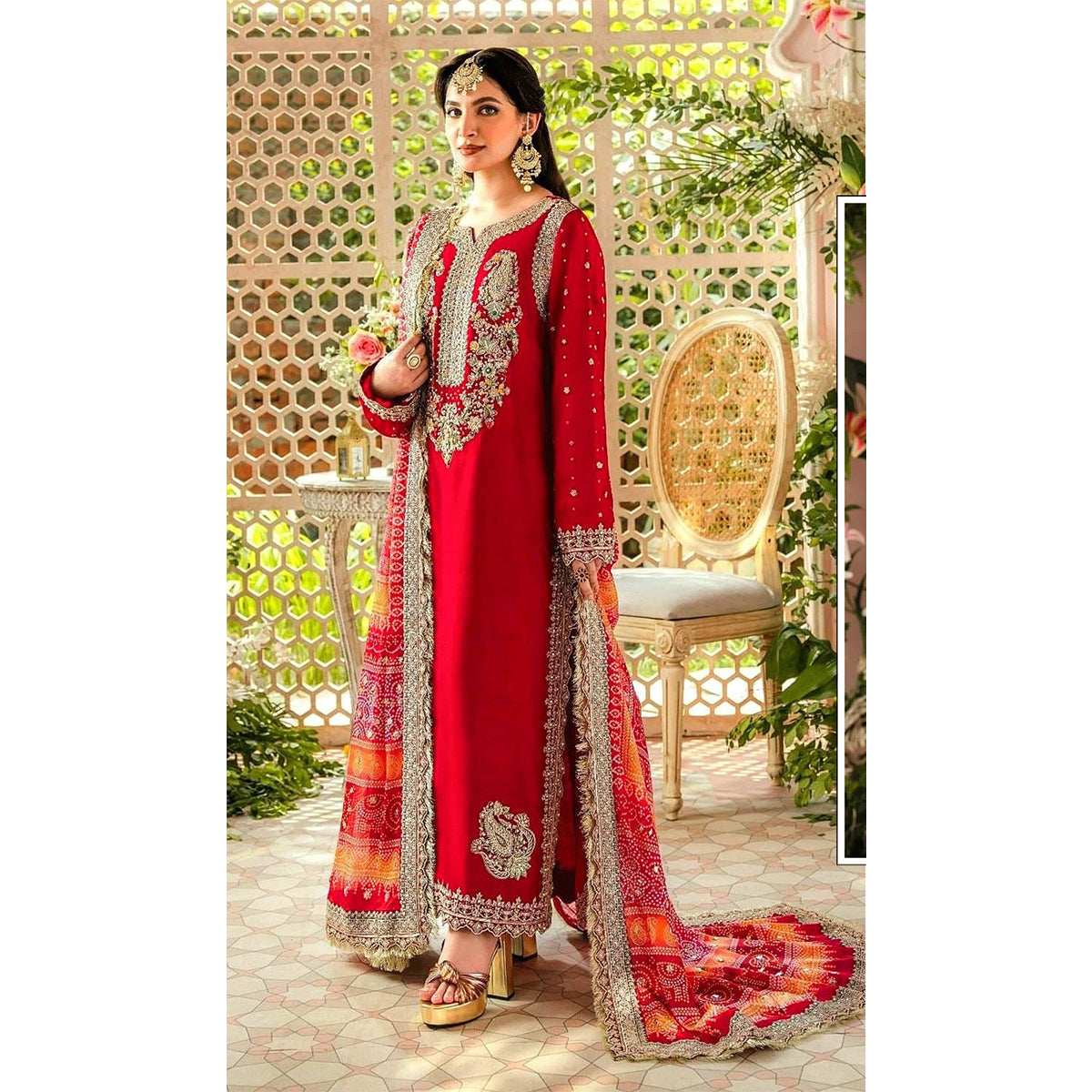 Shafnufab WOMEN'S Georgette Semi-Stiched Pakistani Suit (SF-171939 Light Green Free Size )