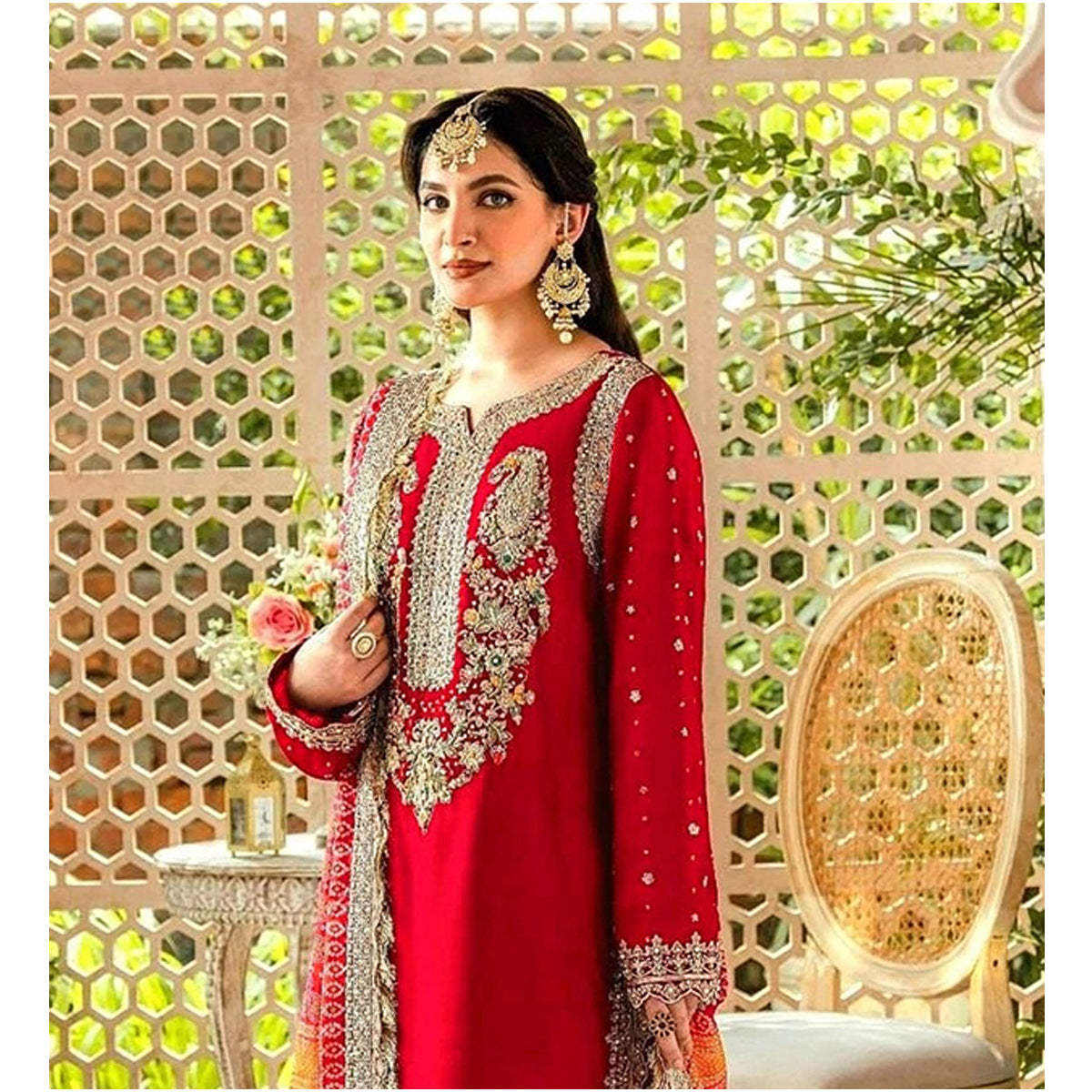 Shafnufab WOMEN'S Georgette Semi-Stiched Pakistani Suit (SF-171939 Light Green Free Size )