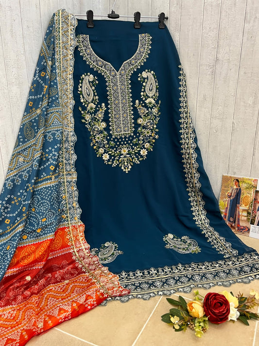 Shafnufab WOMEN'S Georgette Semi-Stiched Pakistani Suit (SF-171939 Light Green Free Size )