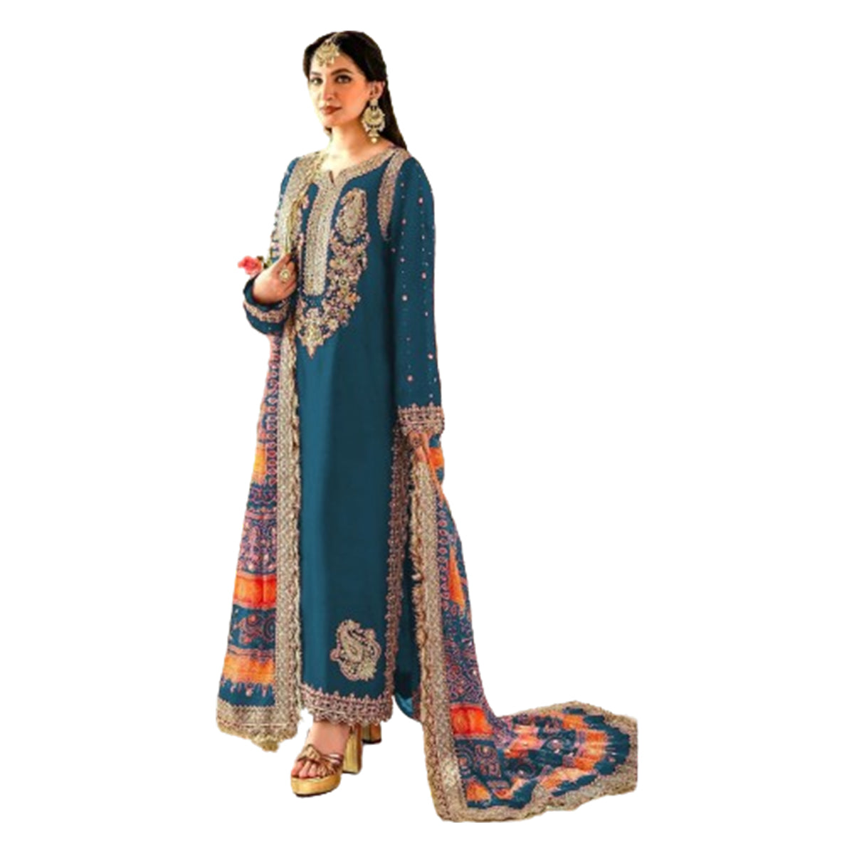 Shafnufab WOMEN'S Georgette Semi-Stiched Pakistani Suit (SF-171939 Light Green Free Size )