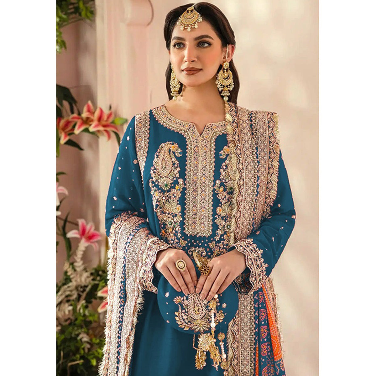 Shafnufab WOMEN'S Georgette Semi-Stiched Pakistani Suit (SF-171939 Light Green Free Size )