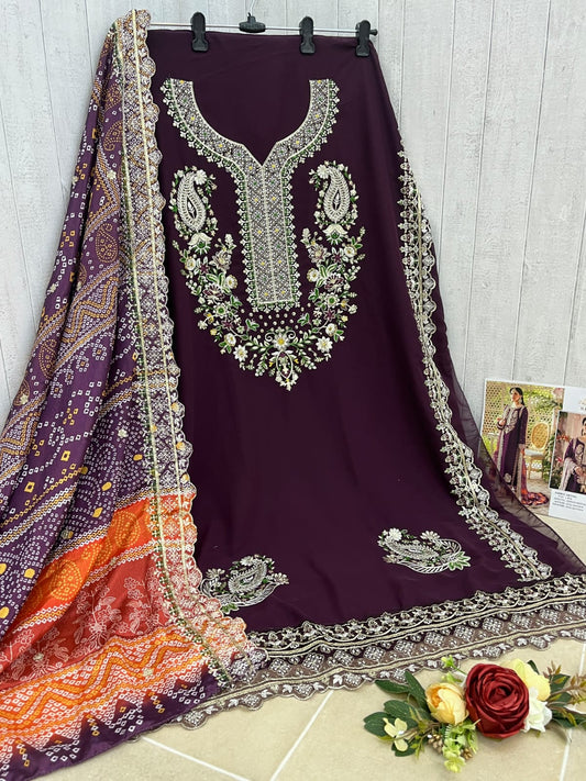 Shafnufab WOMEN'S Georgette Semi-Stiched Pakistani Suit (SF-171939 Light Green Free Size )