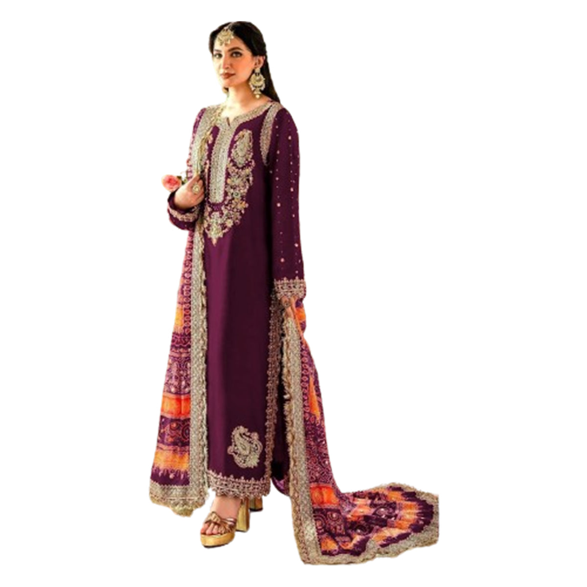 Shafnufab WOMEN'S Georgette Semi-Stiched Pakistani Suit (SF-171939 Light Green Free Size )