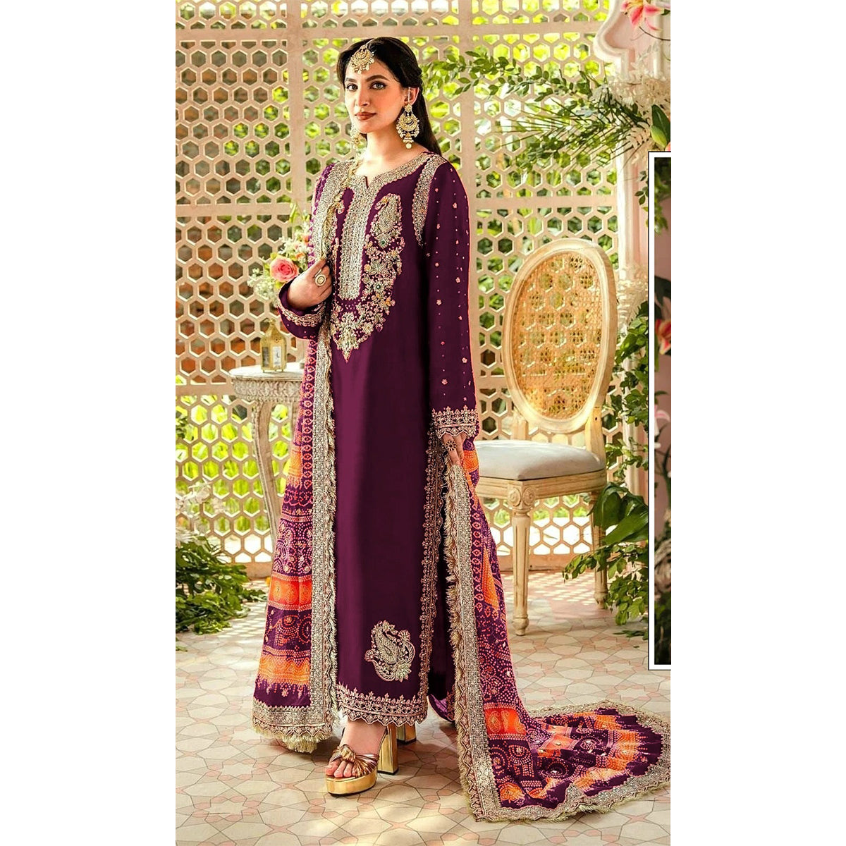 Shafnufab WOMEN'S Georgette Semi-Stiched Pakistani Suit (SF-171939 Light Green Free Size )